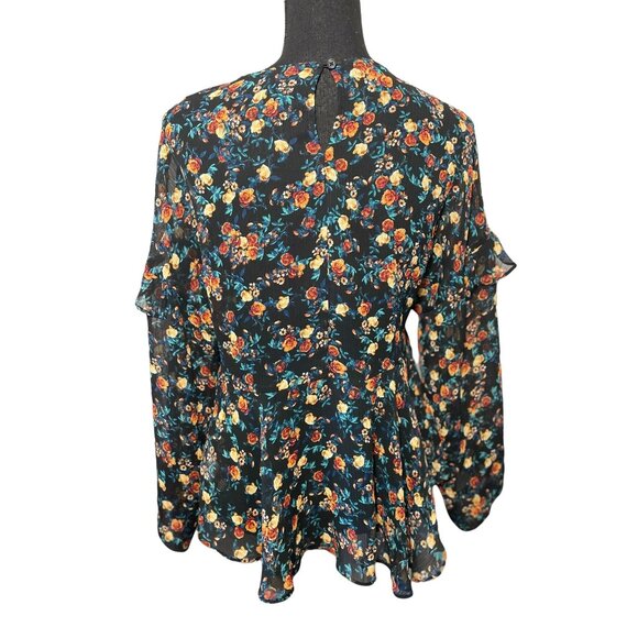 A.N.A. semi sheer floral ruffled top XS autumn colors boho micro print - Picture 5 of 7